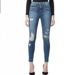 Good American Distressed Good Waist Crop Raw Edge High Rise Jeans Size 6/28